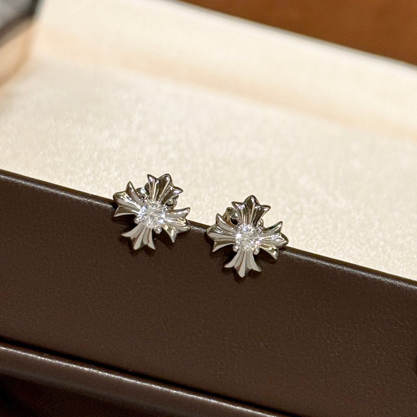 Cross Stud Earrings in Antique Silver-Tone – Design 03 main product view