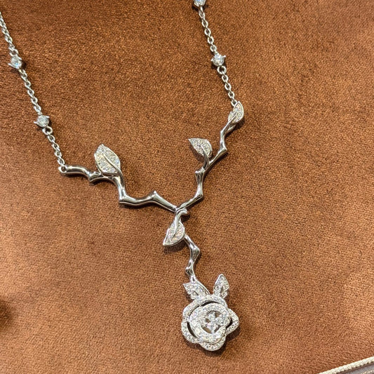 Floral Motif Pendant Necklace in Silver-Tone main product view