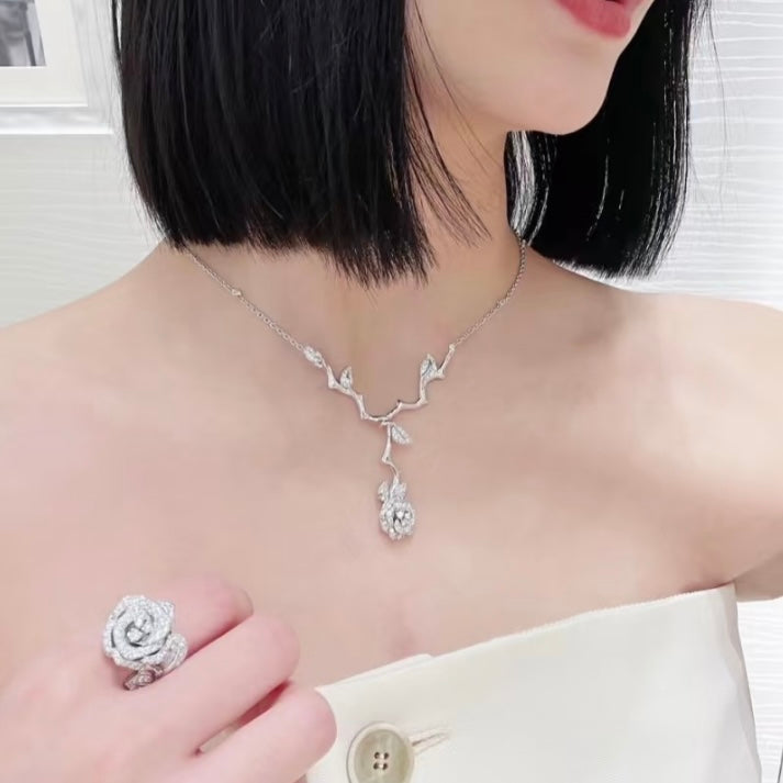 Floral Motif Pendant Necklace in Silver-Tone styled view