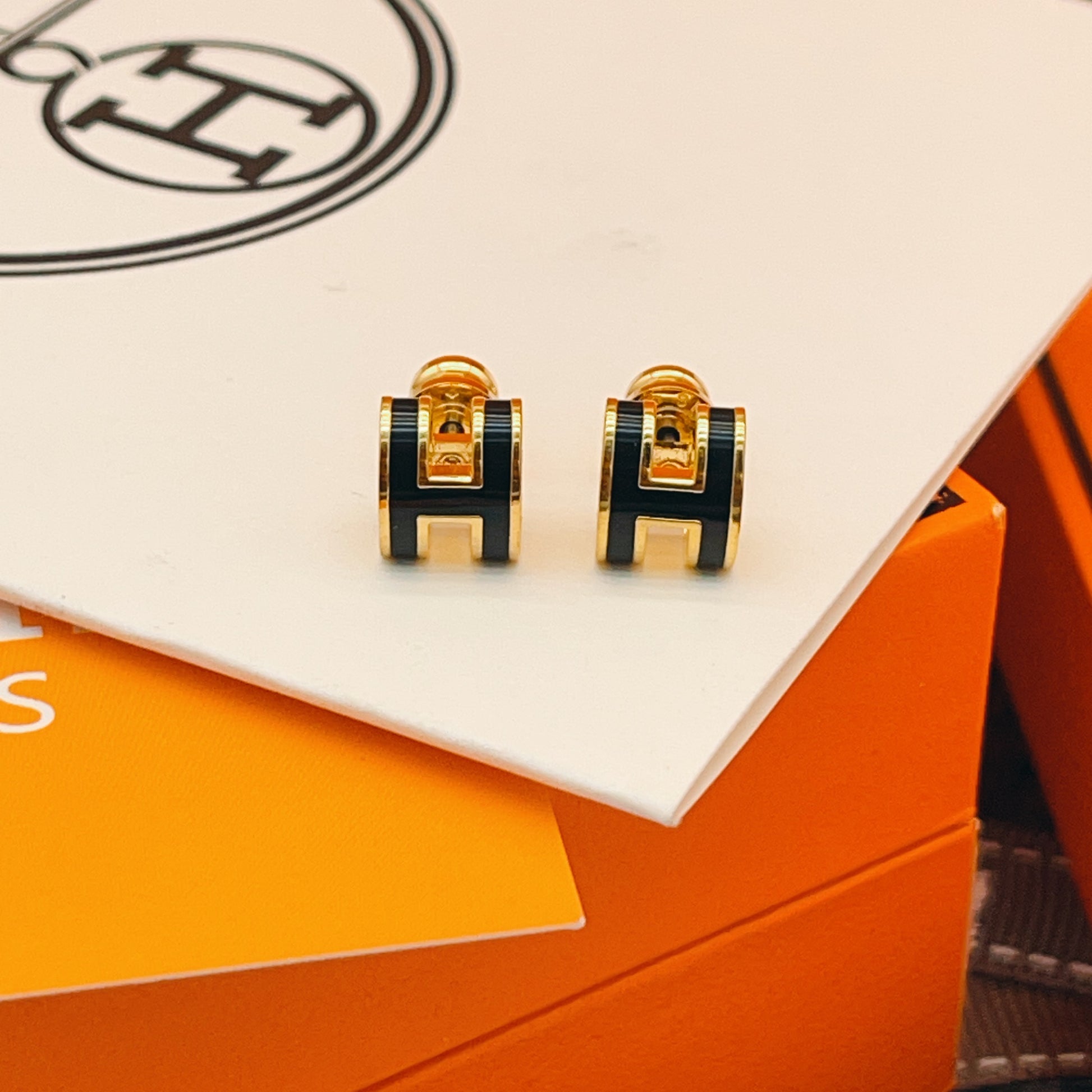 Geometric Emblem Stud Earrings in Gold-Tone – Gold Detail – Design 002 close-up detail