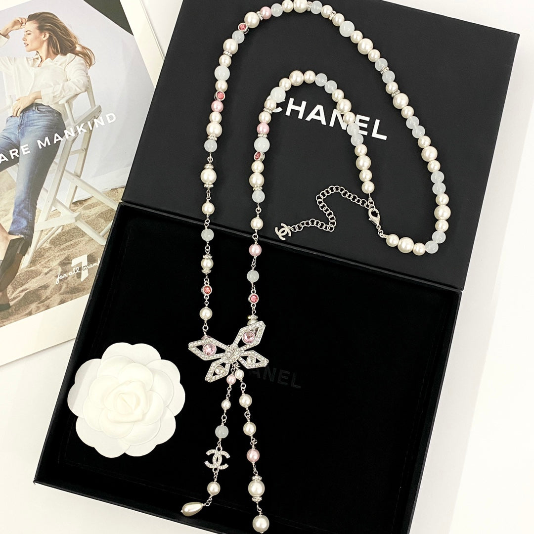 Butterfly Pearl-Detail Pendant Necklace side detail