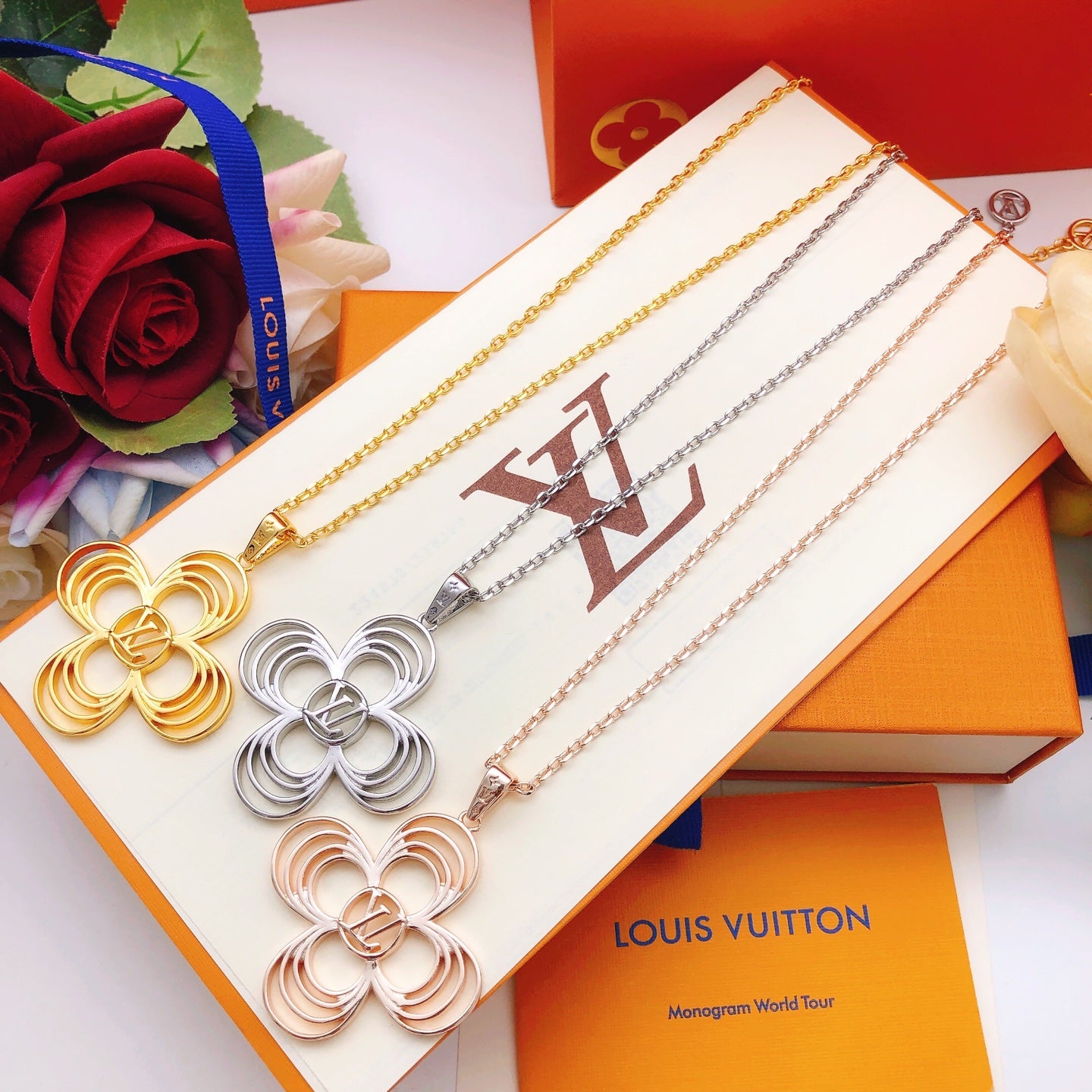 Floral Pendant Necklace in Rose-Gold-Tone – Rose Gold Detail front product view