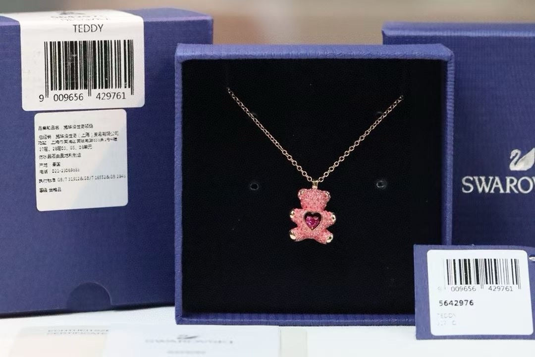 Teddy Bear Necklace & Earrings Set front product view