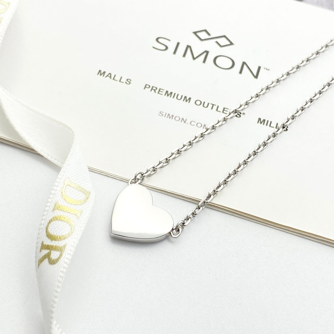 Heart Motif Pendant Necklace in Silver-Tone with Crystal-Style Accents – Design 001 styled view