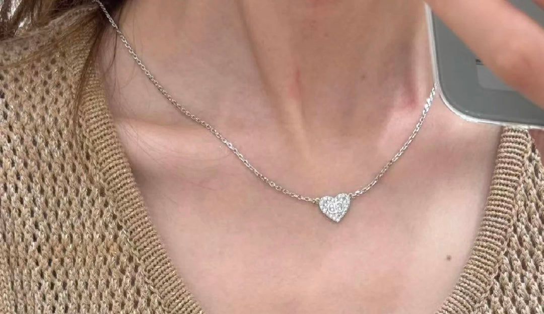 Heart Motif Pendant Necklace in Silver-Tone with Crystal-Style Accents – Design 002 detail view
