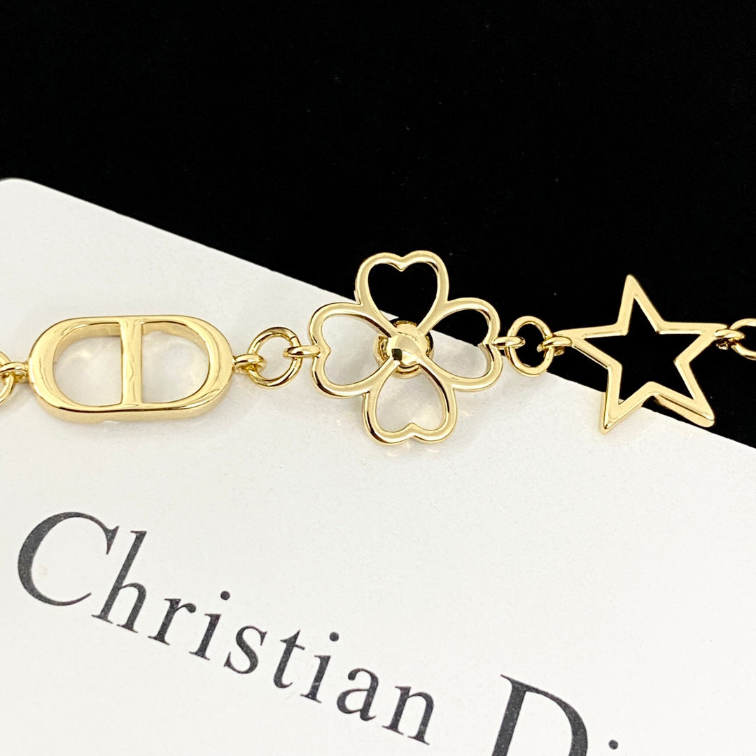 Star Motif Pendant Necklace in Polished Metal-Tone with Openwork Detail styled view