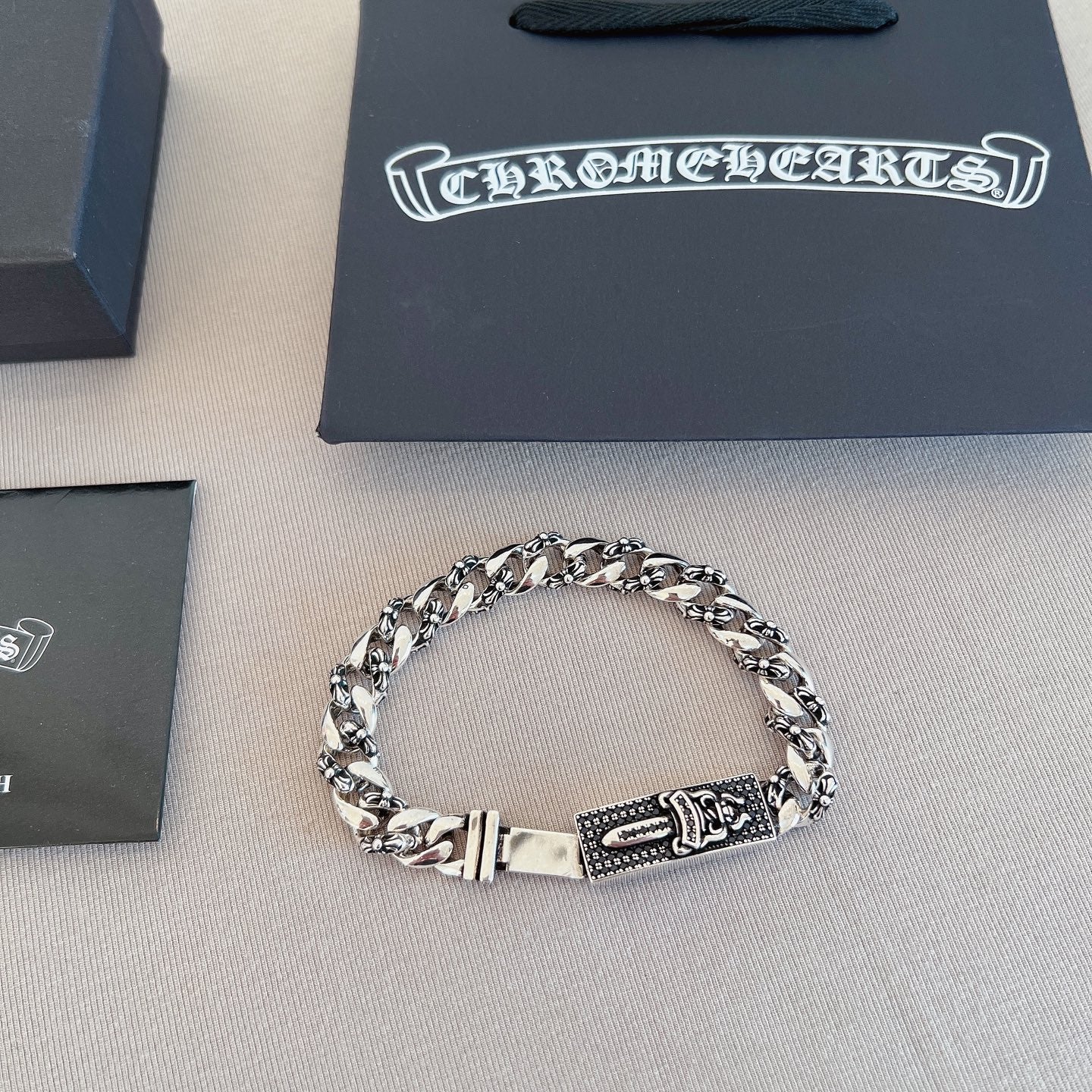 Gothic Emblem Statement Bracelet in Metal-Tone – Design 16 front product view