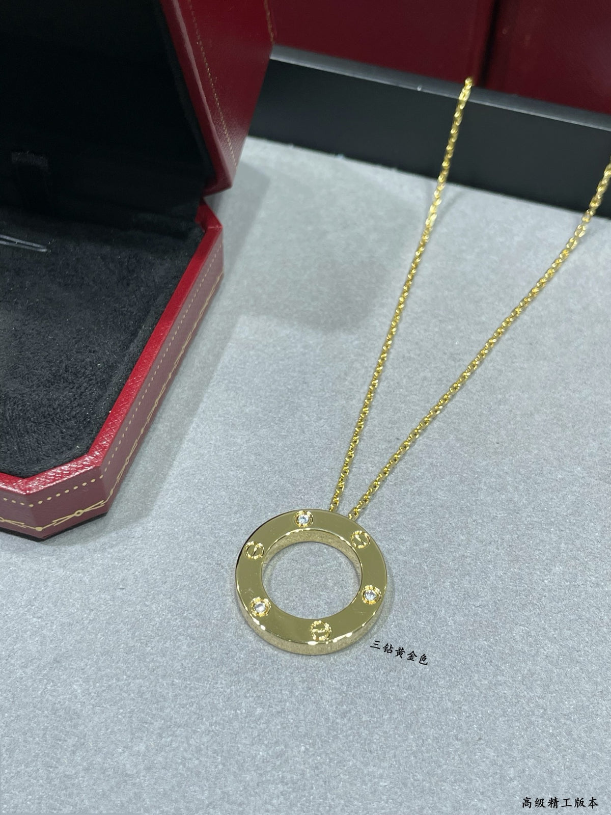 Sculptural Pendant Necklace in Gold-Tone with Crystal-Style Accents – Design 01 front view
