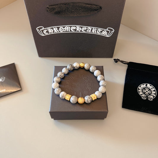 Gothic Emblem Beaded Bracelet in Metal-Tone – Design 07 main product view