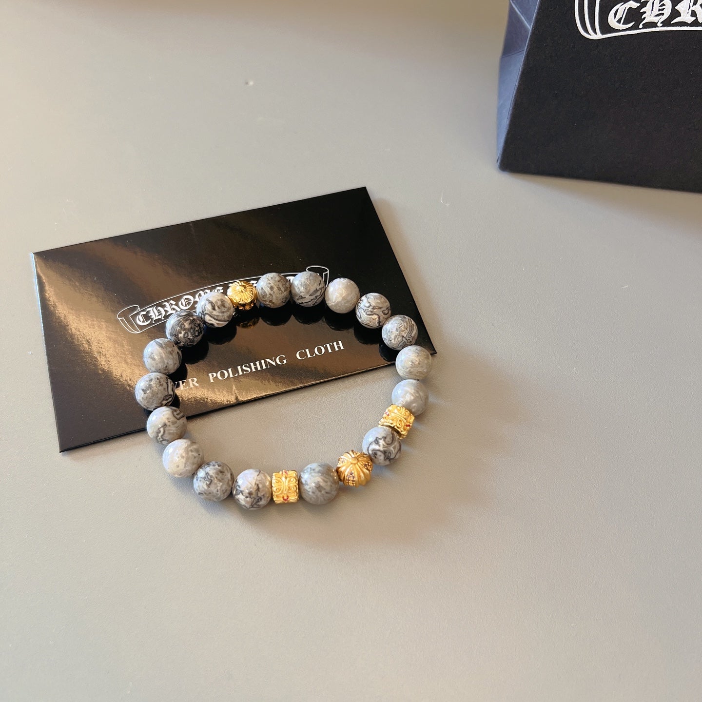 Gothic Emblem Beaded Bracelet in Metal-Tone – Design 07 styled product view