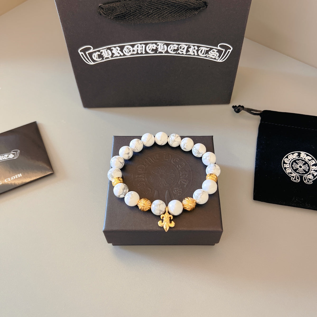 Gothic Emblem Beaded Bracelet in Metal-Tone – Design 06 main product view