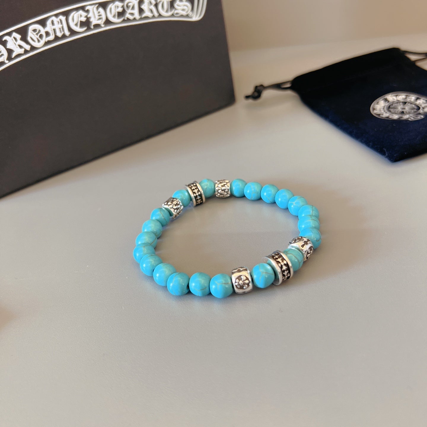 Gothic Emblem Beaded Bracelet in Metal-Tone – Design 08 styled product view