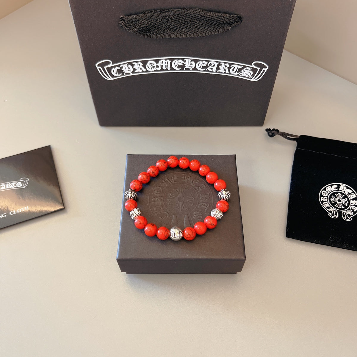 Gothic Emblem Beaded Bracelet in Metal-Tone – Design 12 main product view