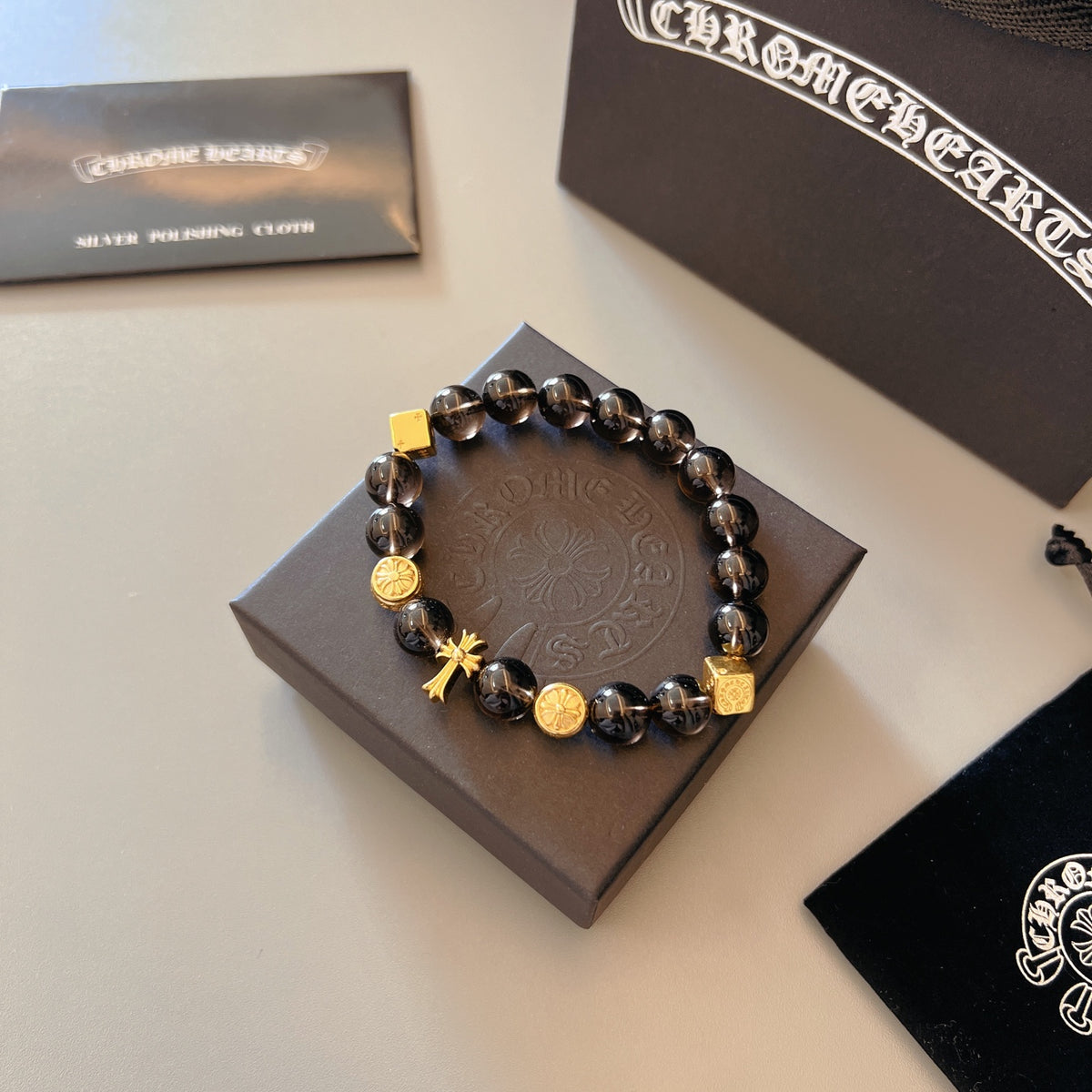 Gothic Emblem Beaded Bracelet in Metal-Tone – Design 13 main product view