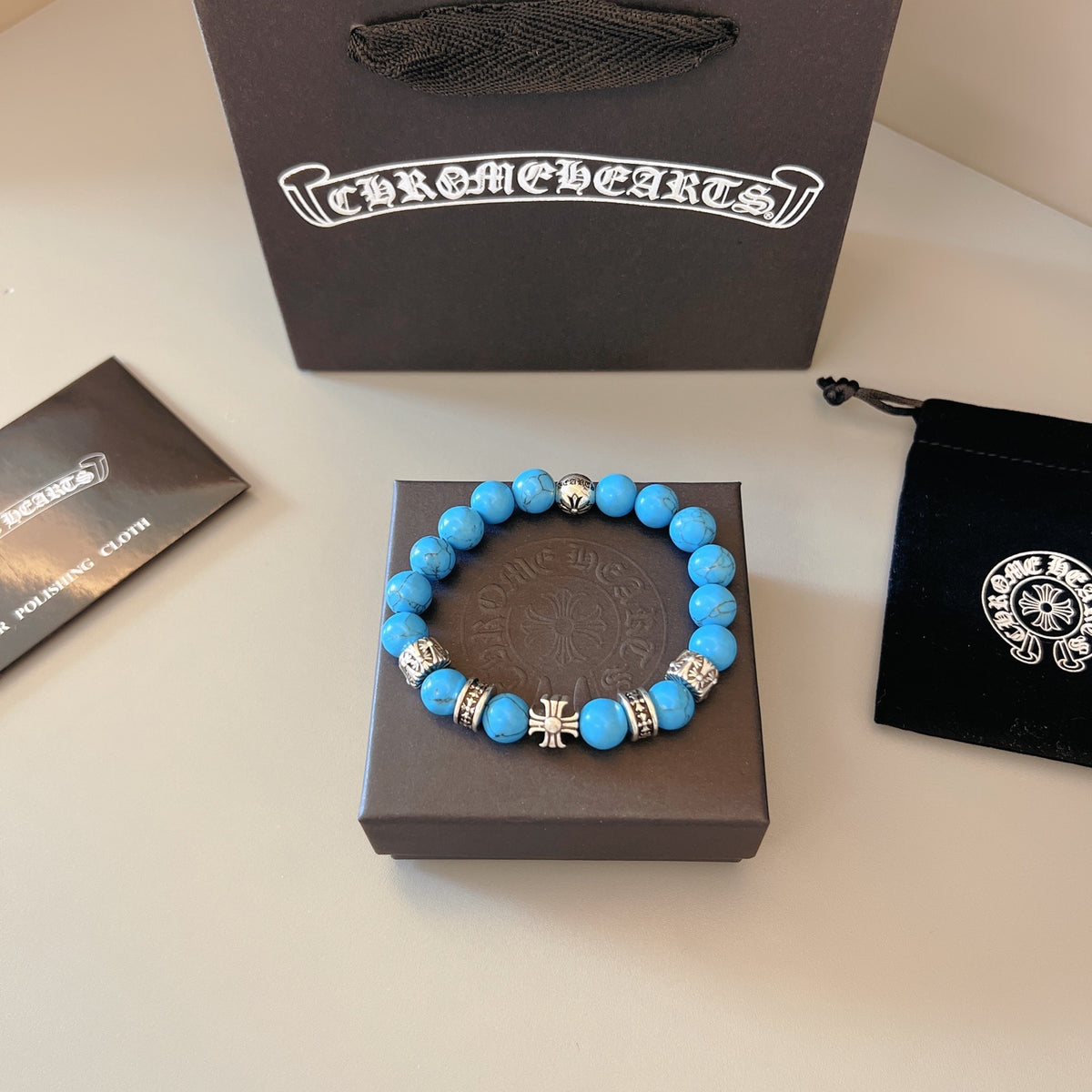 Gothic Emblem Beaded Bracelet in Metal-Tone – Design 14 main product view
