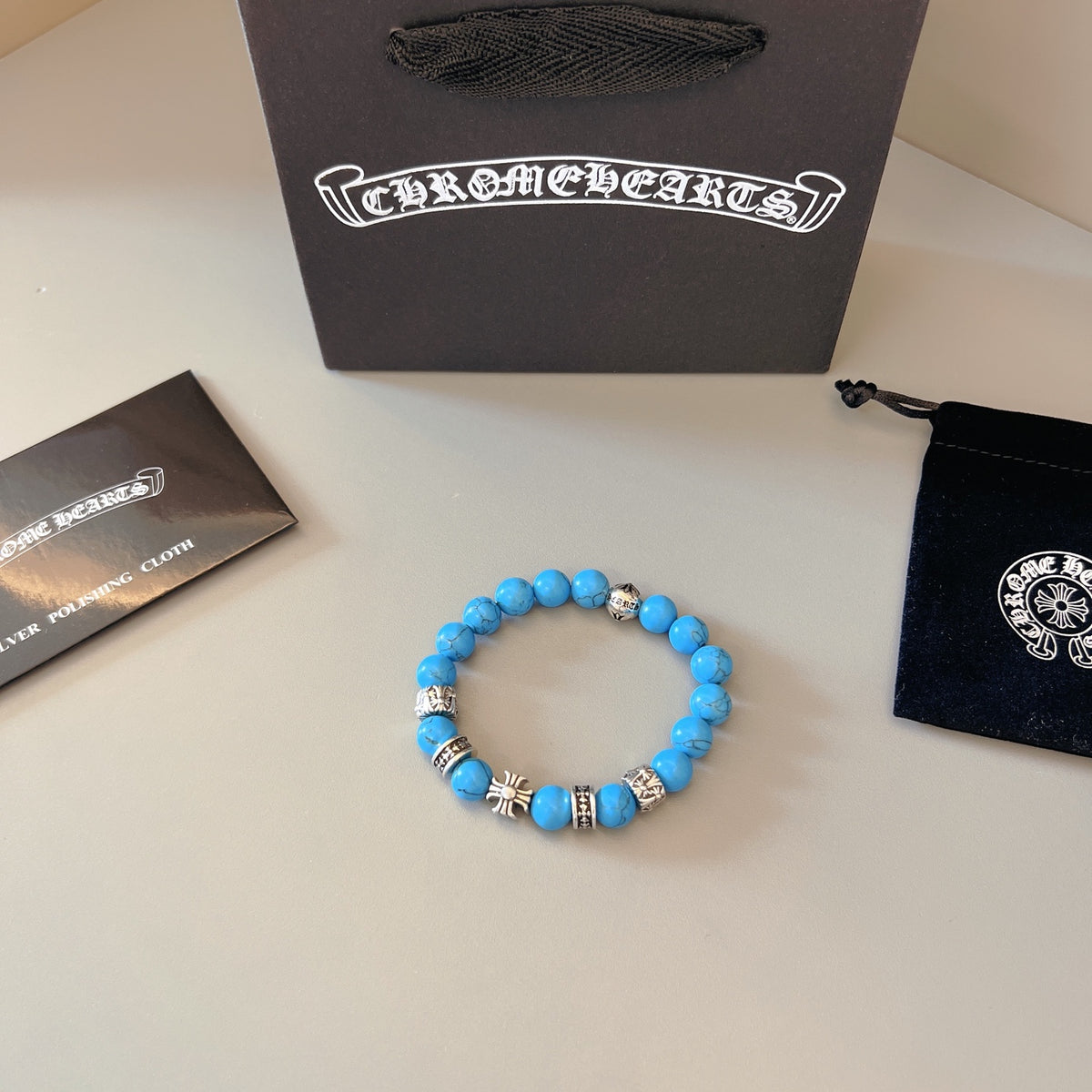 Gothic Emblem Beaded Bracelet in Metal-Tone – Design 14 styled product view