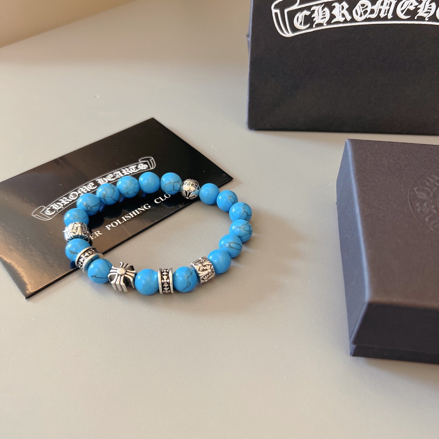 Gothic Emblem Beaded Bracelet in Metal-Tone – Design 14 main product view