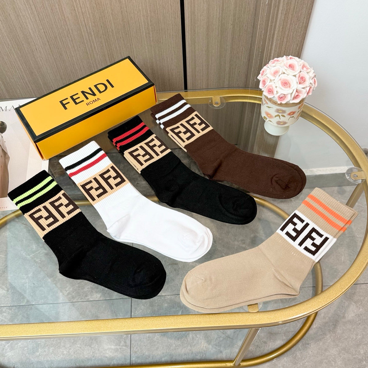 Fendi Cotton Crew Socks - 5-Pair Pack