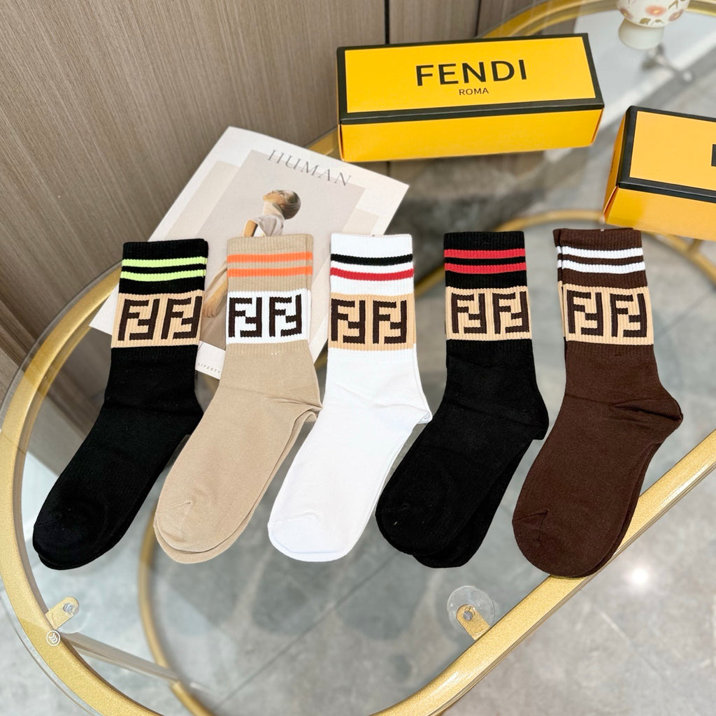 Fendi Cotton Crew Socks - 5-Pair Pack