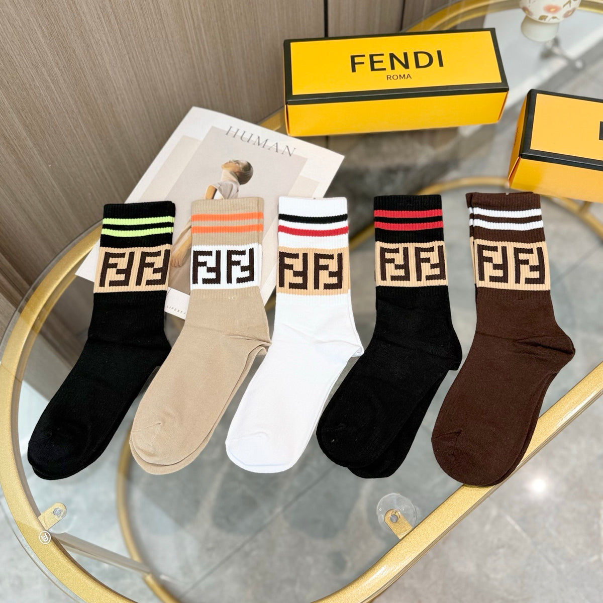 Fendi Cotton Crew Socks - 5-Pair Pack