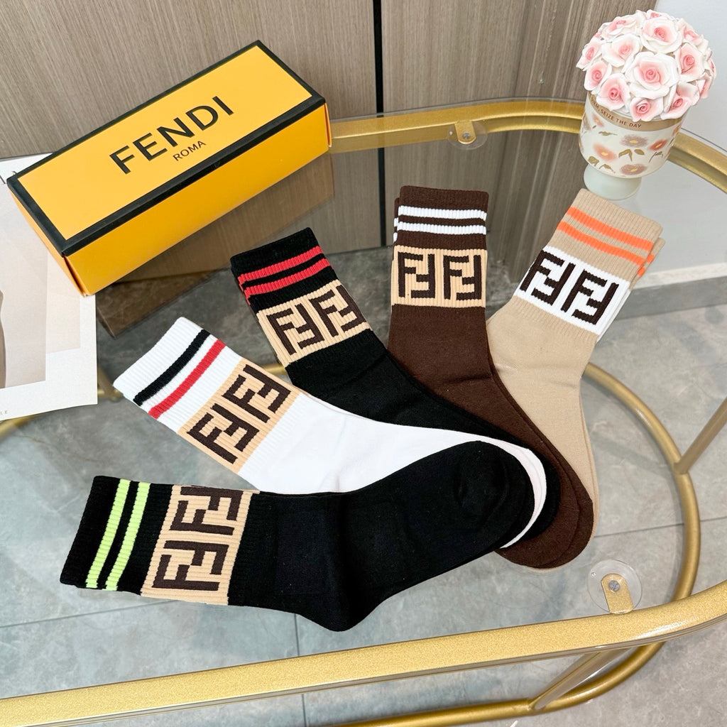 Fendi Cotton Crew Socks - 5-Pair Pack