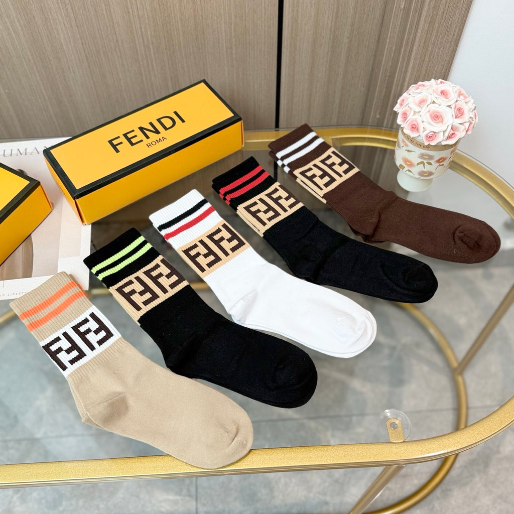 Fendi Cotton Crew Socks - 5-Pair Pack