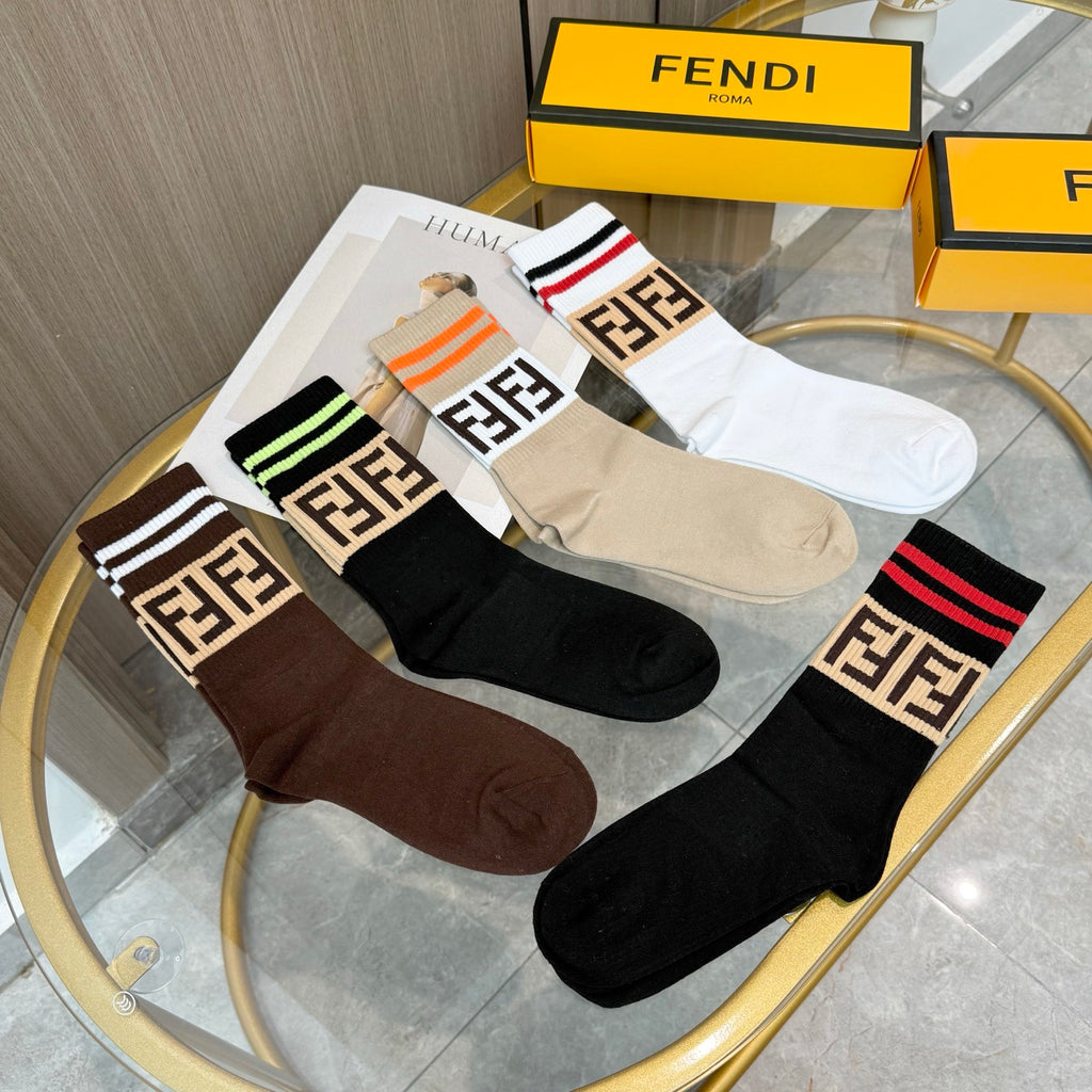 Fendi Cotton Crew Socks - 5-Pair Pack