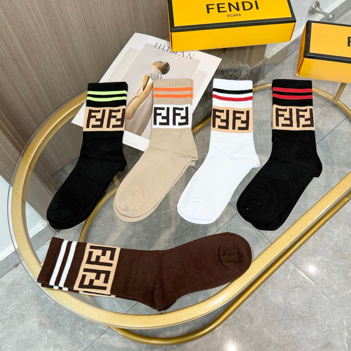 Fendi Cotton Crew Socks - 5-Pair Pack