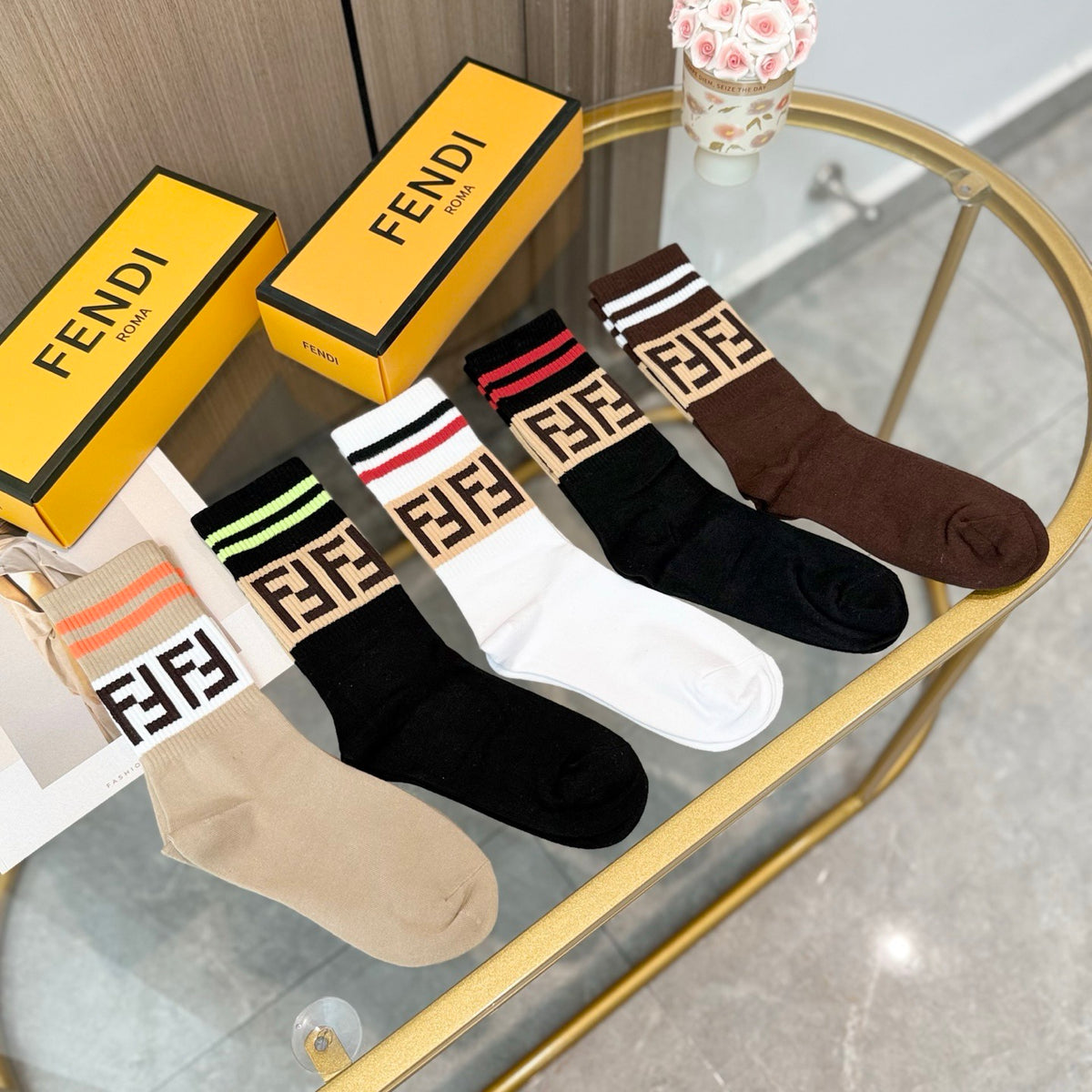Fendi Cotton Crew Socks - 5-Pair Pack