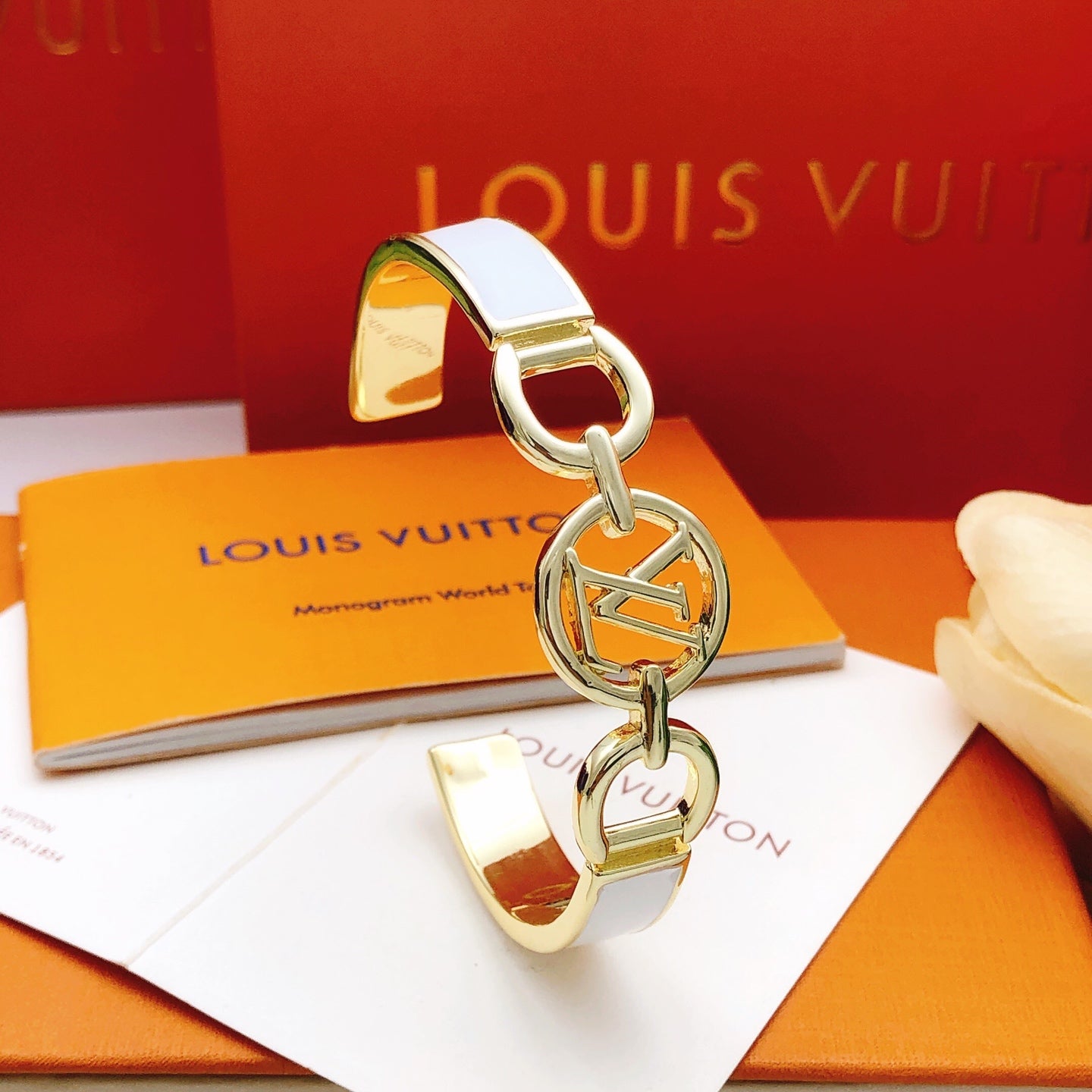 Geometric Emblem Bangle in Gold-Tone – White Detail main product view