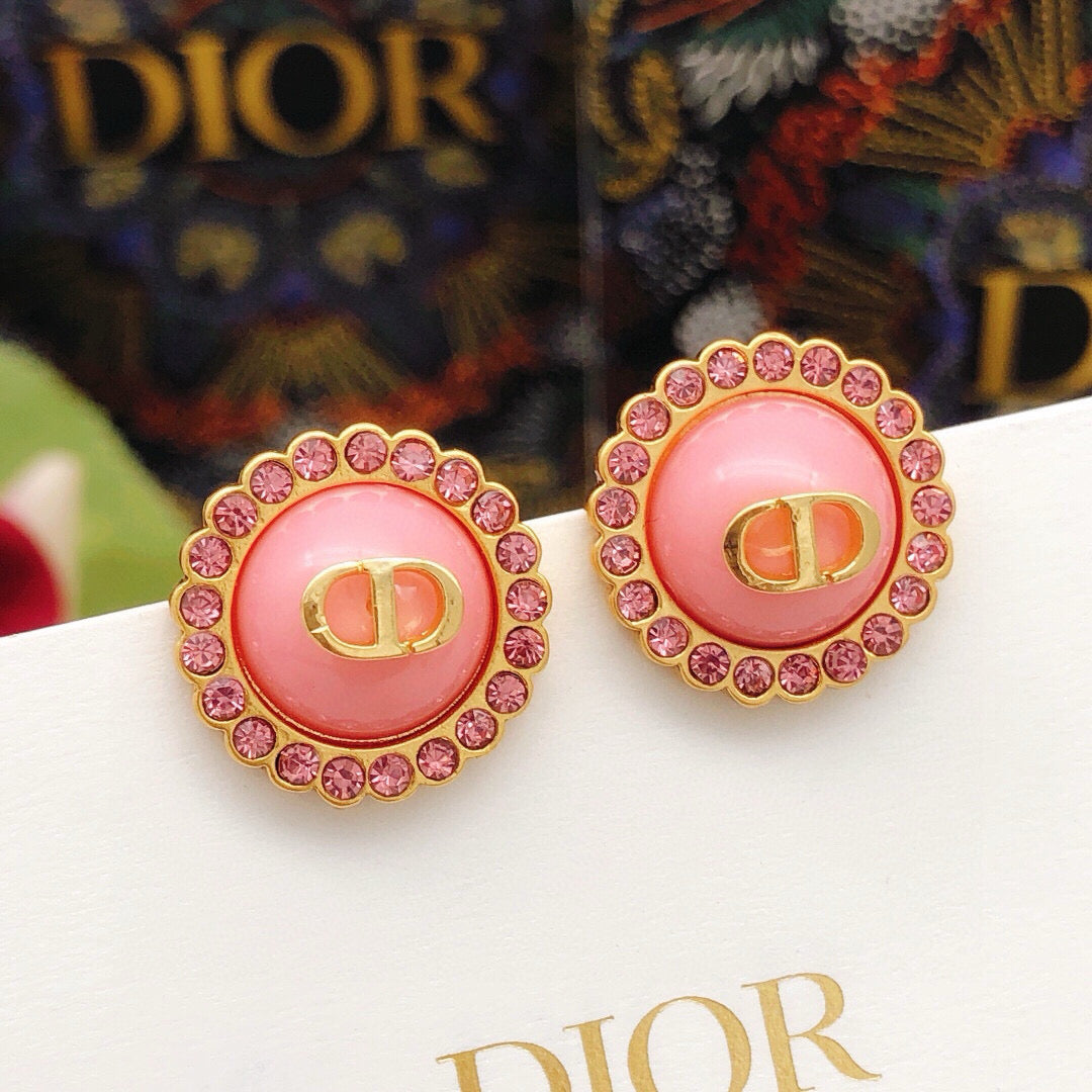 Sculptural Stud Earrings in Polished Metal-Tone with Crystal-Style Accents – Design 002 main product view