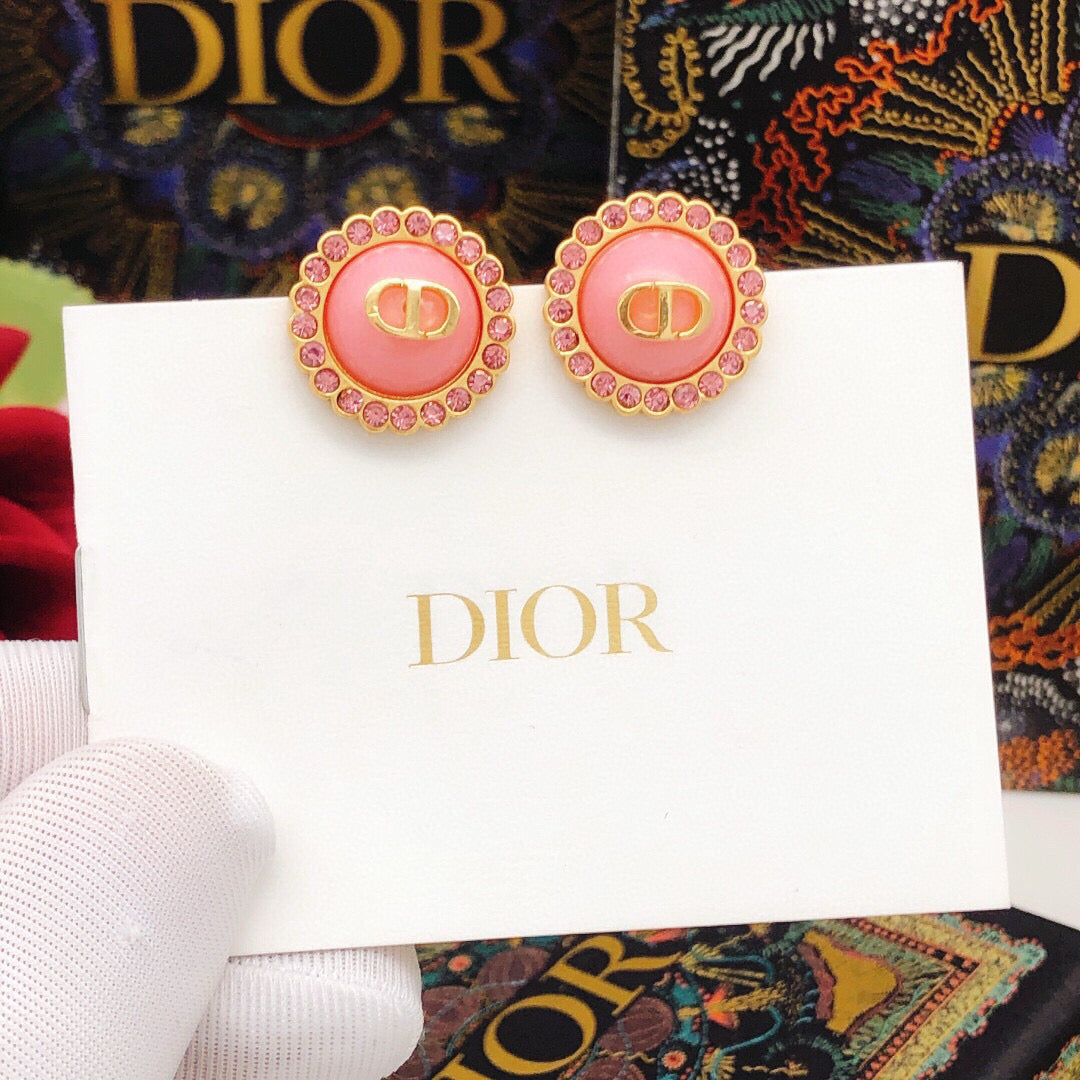 Sculptural Stud Earrings in Polished Metal-Tone with Crystal-Style Accents – Design 002 front view