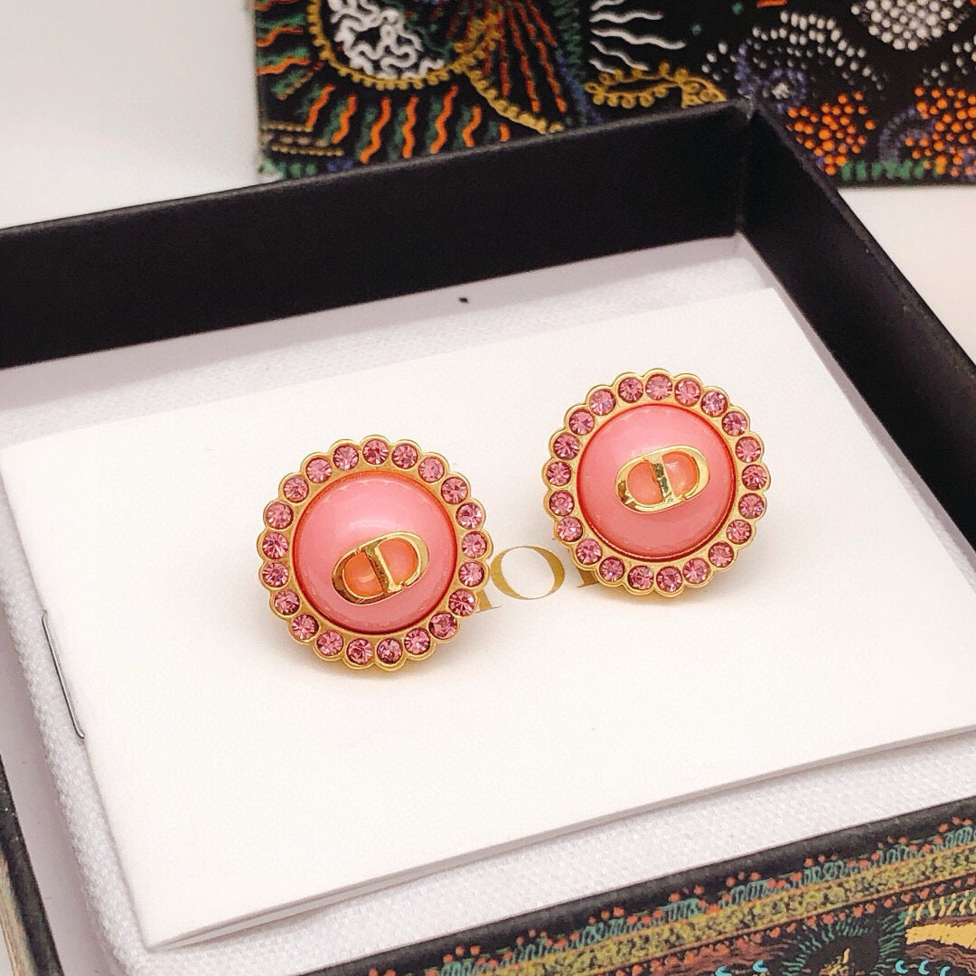 Sculptural Stud Earrings in Polished Metal-Tone with Crystal-Style Accents – Design 002 front view