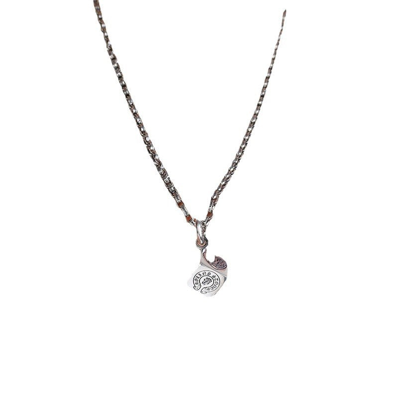 Cross Pendant Necklace in Antique Silver-Tone – Dice Detail main product view