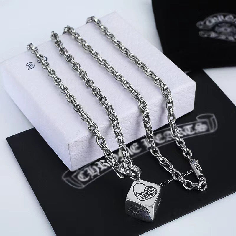 Cross Pendant Necklace in Antique Silver-Tone – Dice Detail styled product view