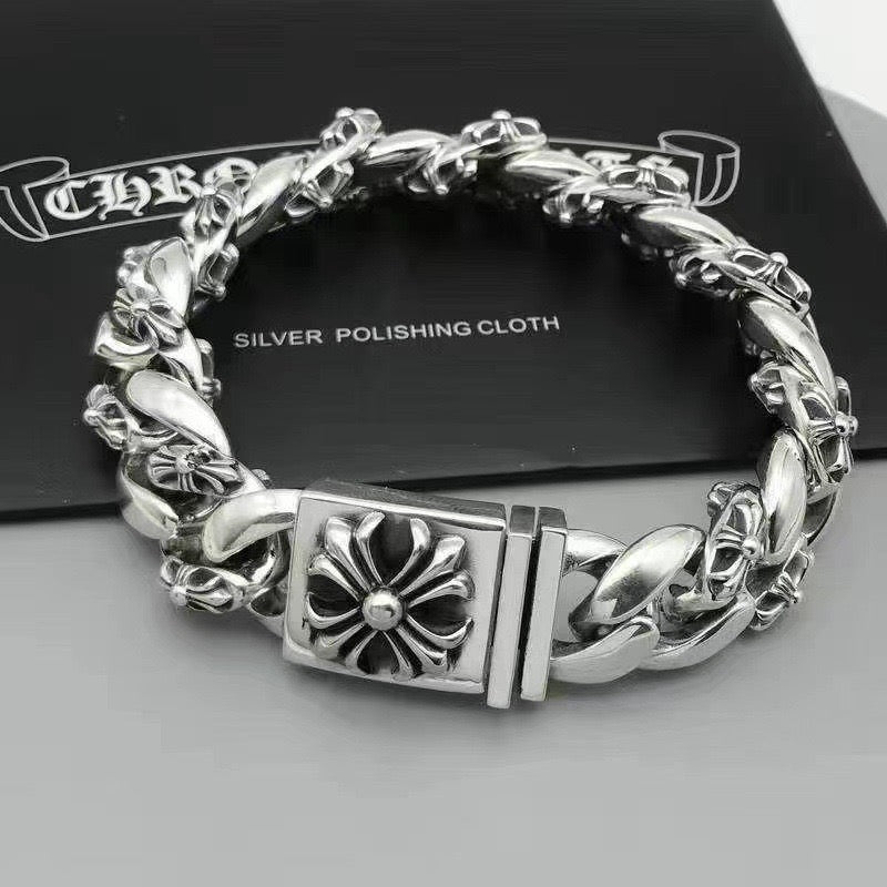 Cross Statement Bracelet in Antique Silver-Tone – Design 05 side detail