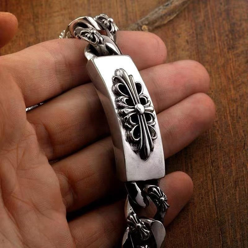 Cross Statement Bracelet in Antique Silver-Tone – Design 04 front product view