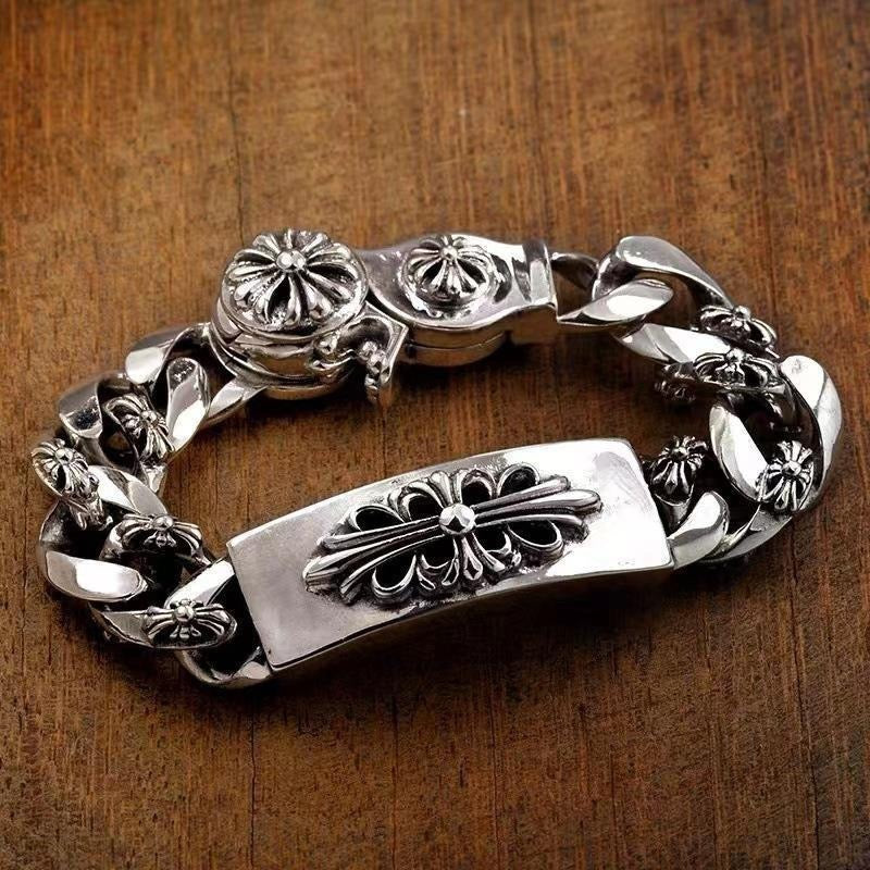Cross Statement Bracelet in Antique Silver-Tone – Design 04 side detail