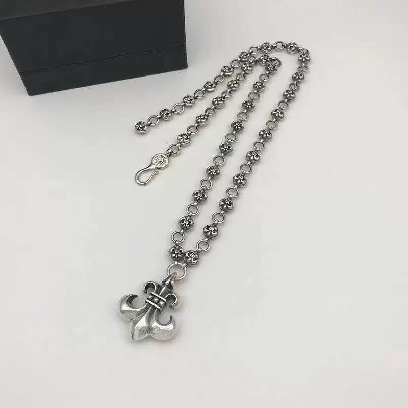 Fleur-de-Lis Pendant Necklace in Antique Silver-Tone main product view