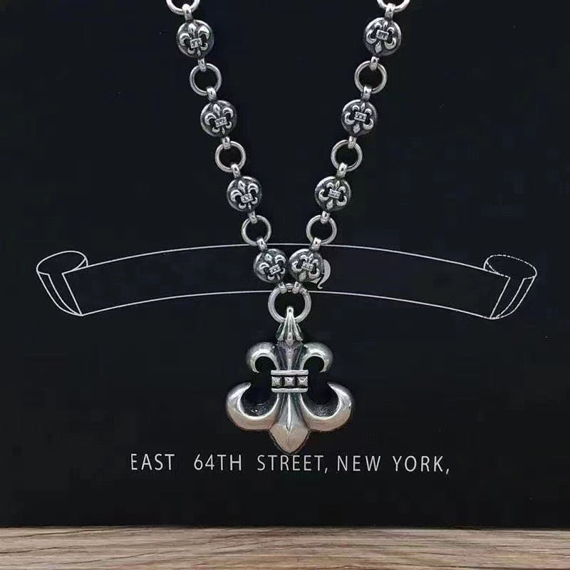 Fleur-de-Lis Pendant Necklace in Antique Silver-Tone front product view