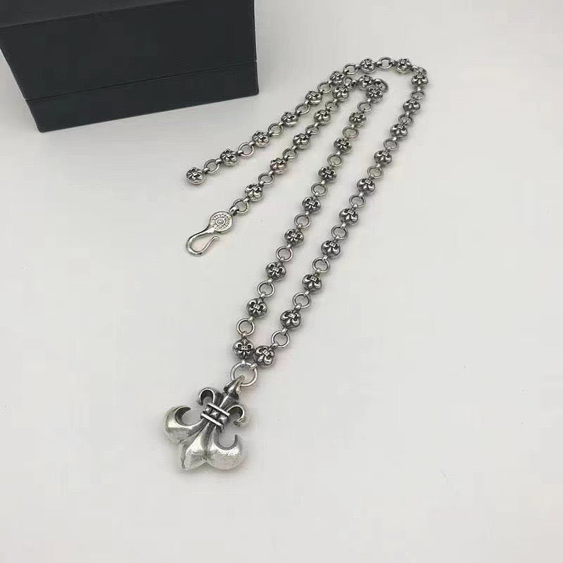 Fleur-de-Lis Pendant Necklace in Antique Silver-Tone styled product view