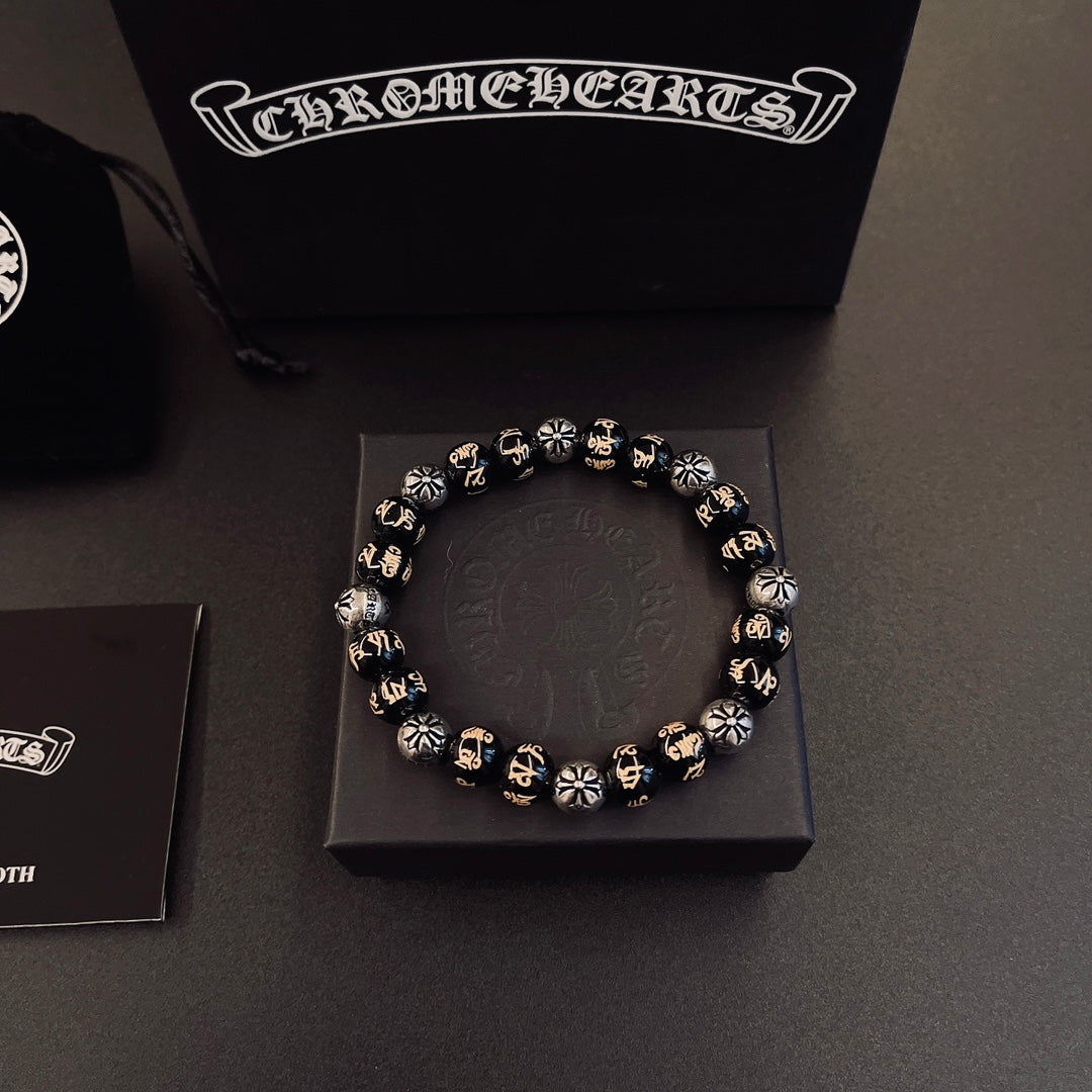 Gothic Emblem Beaded Bracelet in Metal-Tone – Design 05 main product view