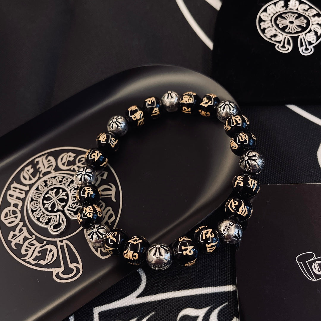 Gothic Emblem Beaded Bracelet in Metal-Tone – Design 05 styled product view