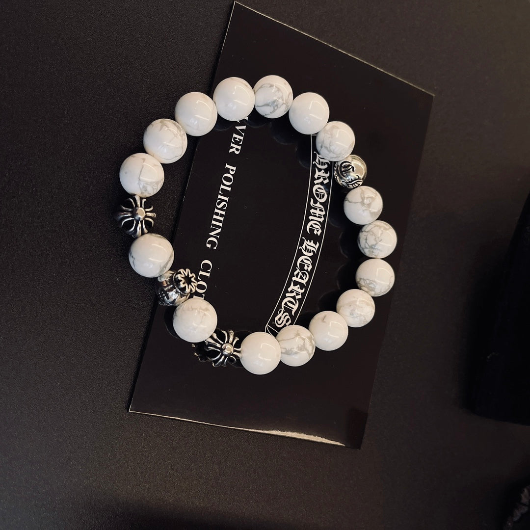 Gothic Emblem Beaded Bracelet in Metal-Tone – Design 04 styled product view