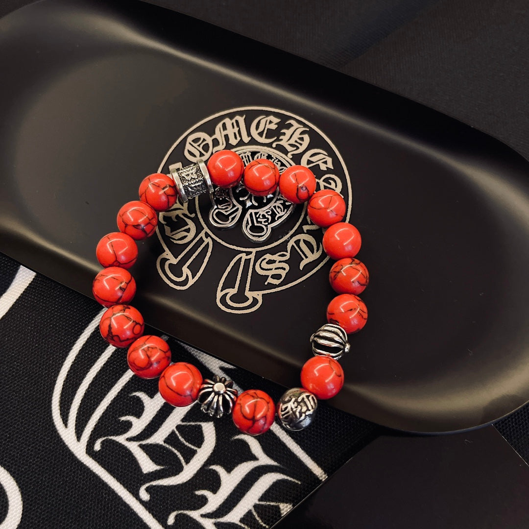 Gothic Emblem Beaded Bracelet in Metal-Tone – Design 03 detail view