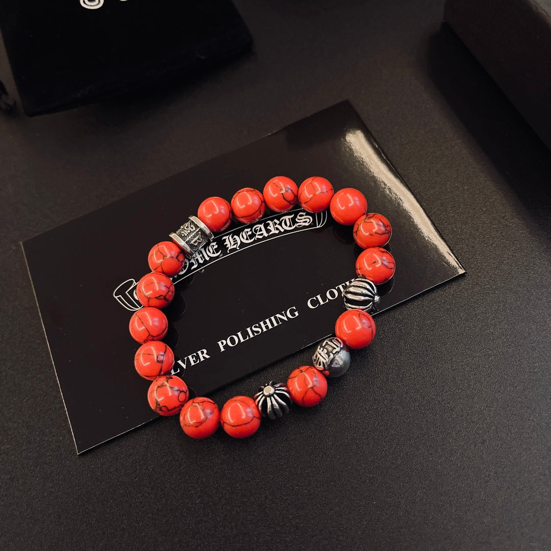 Gothic Emblem Beaded Bracelet in Metal-Tone – Design 03 detail view