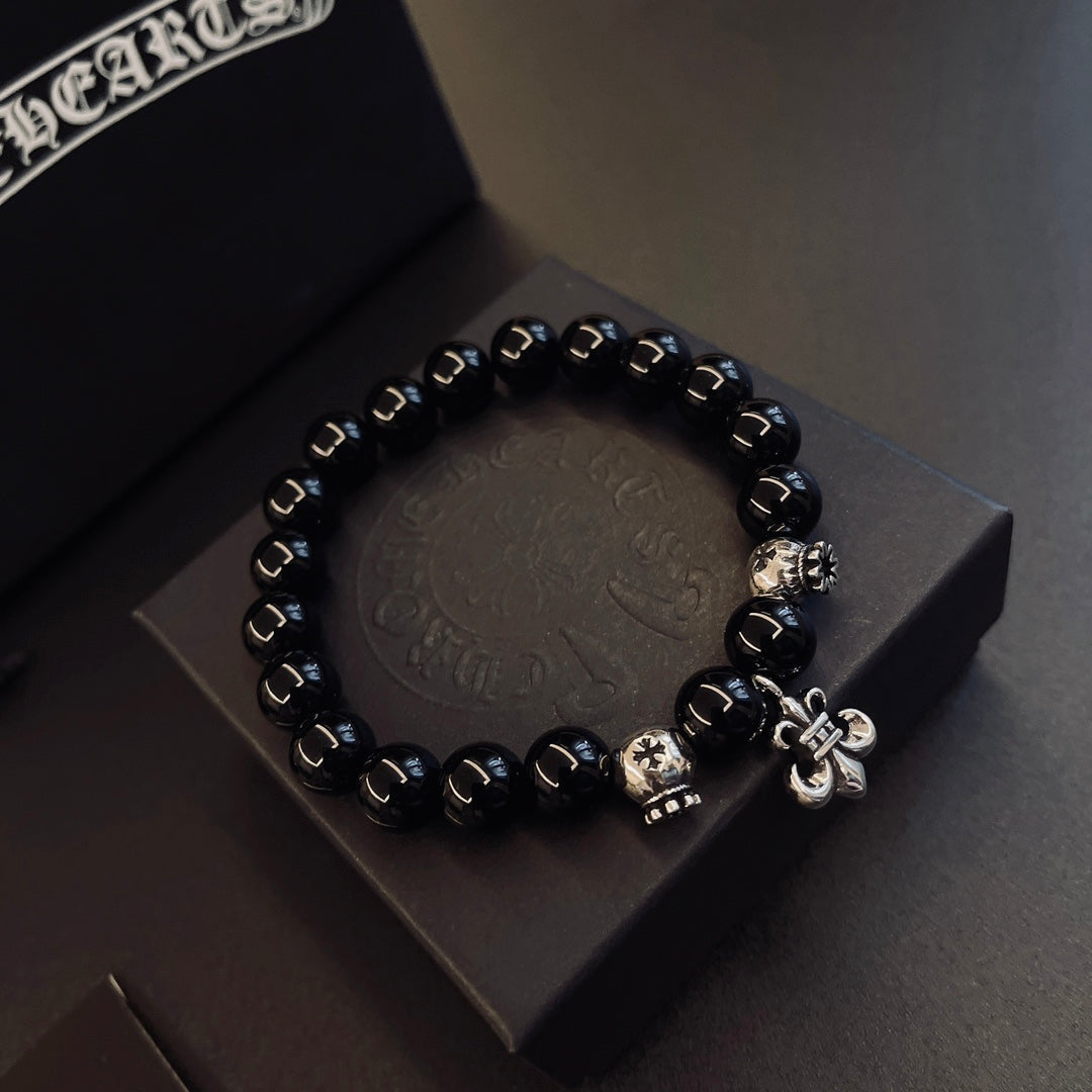 Gothic Emblem Beaded Bracelet in Metal-Tone – Design 02 detail view