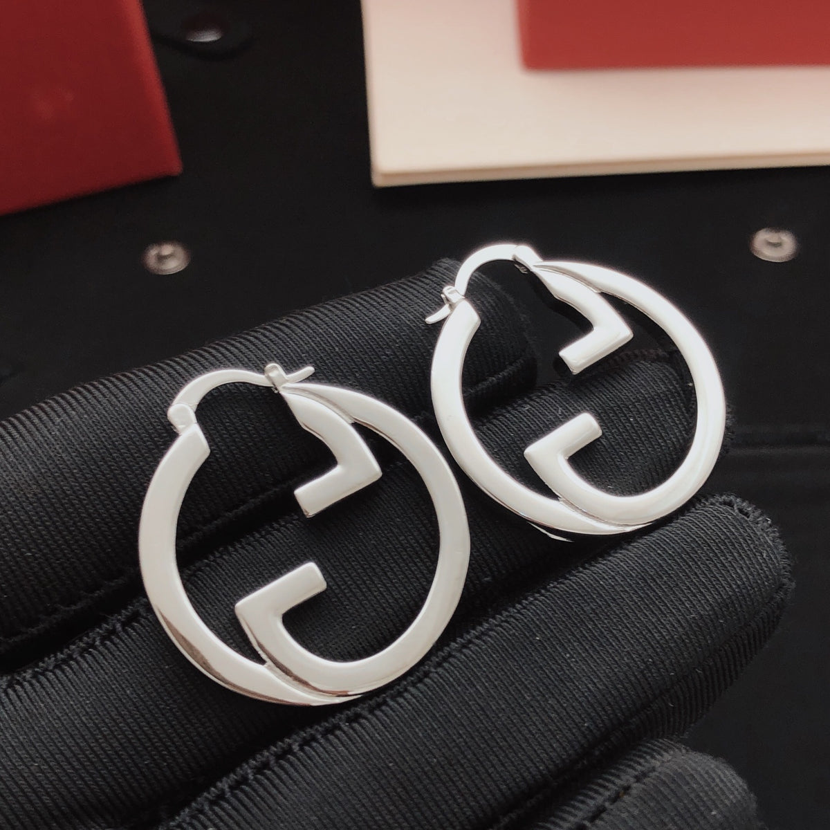 Geometric Emblem Statement Earrings in Gold-Tone – Design 002 main product view