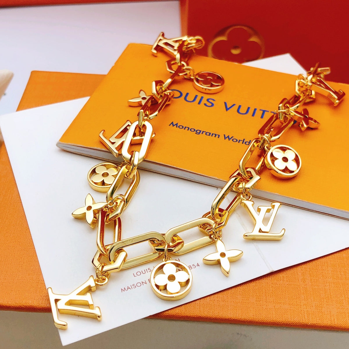 Geometric Emblem Pendant Necklace in Gold-Tone – Design 054 front product view