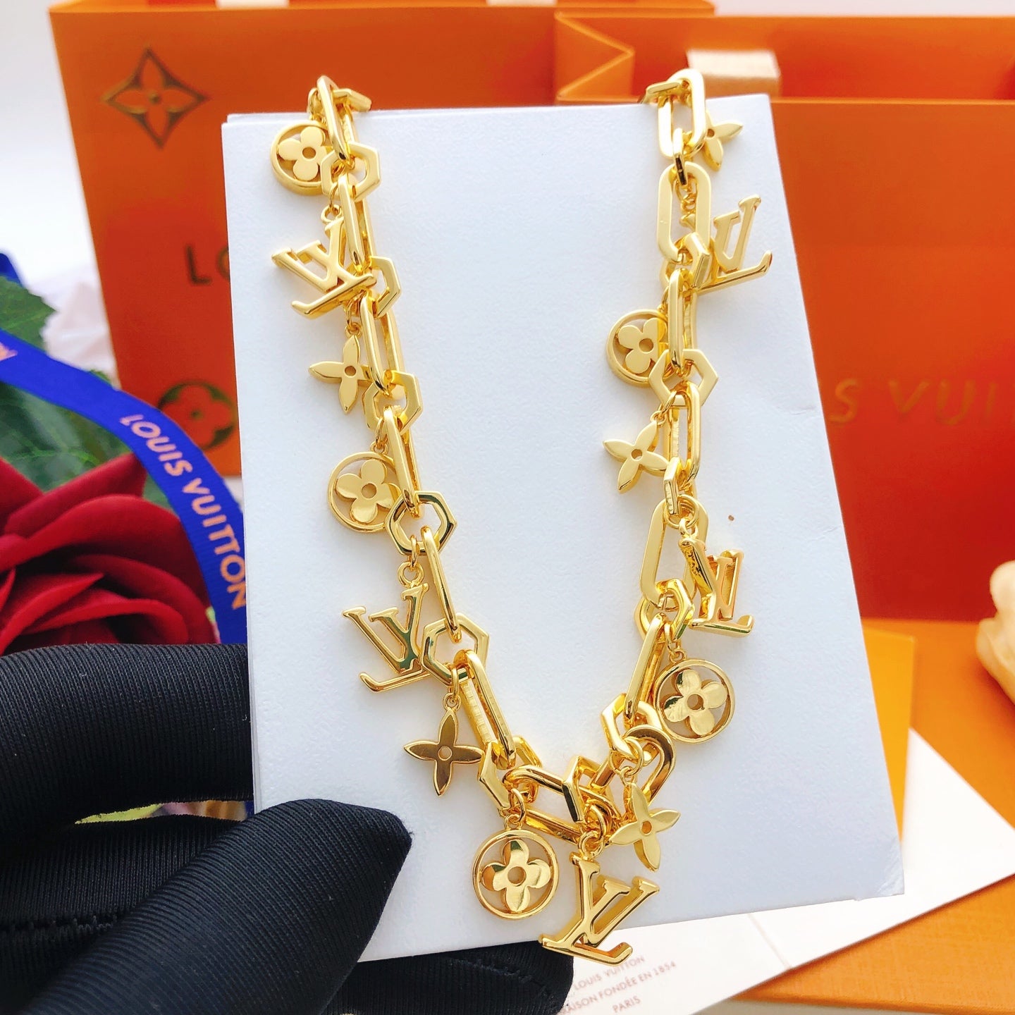 Geometric Emblem Pendant Necklace in Gold-Tone – Design 054 detail view